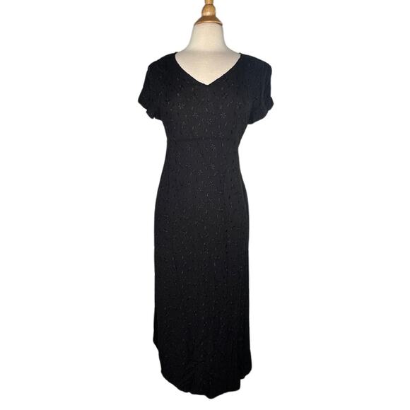 Dorothy Perkins Black Sheath Maxi Dress V-Neck Flutter Sleeve Vintage QQ16 - Picture 1 of 10